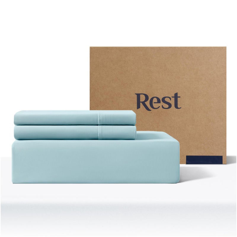 REST Evercool+ Starter Sheet Set, Full, Light Blue, Breathable Bed Sheet for Hot Sleeper and Night Sweats, with Pillowcases, Ionic+ Self-Cleaning Silver Yarn for Sensitive Skin, 3PCS No Flat Sheet - Image 1